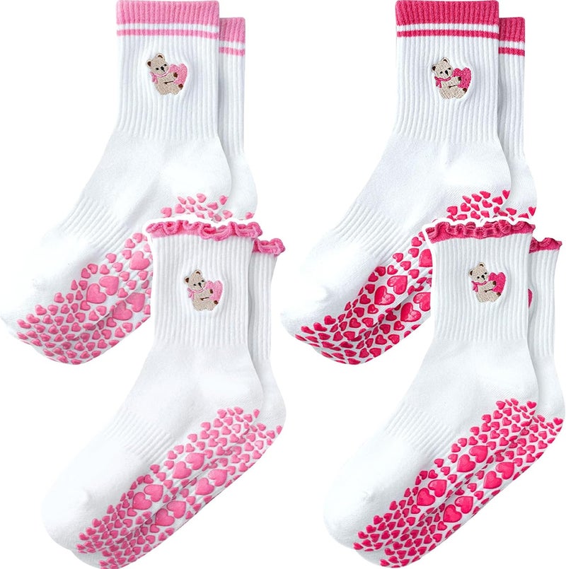 ZFiSt Pilates Socks with Grips for Women,4Pairs Ruffle Yoga Sock Cute Cotton Grippy Socks for Barre Workout Non Slip 5-10in - Image 1